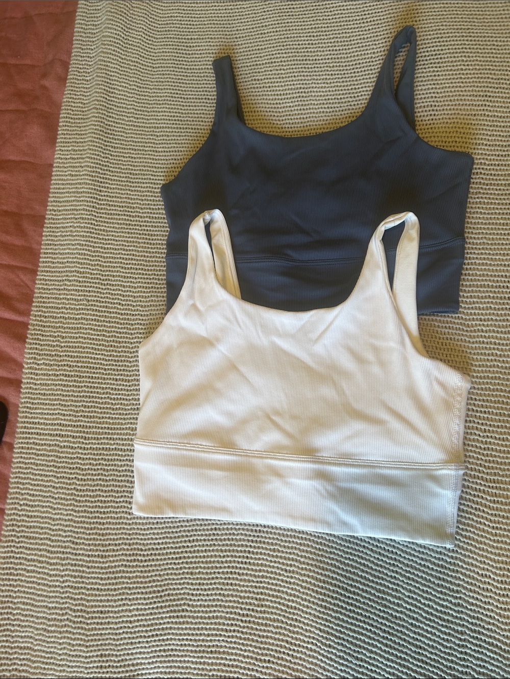 Nike Ribbed Sports Bra - Blue and White